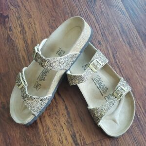 Birkenstock Glittery Gold Chic Feminine Comfy Casual Edgy Summer Sandals Size 38